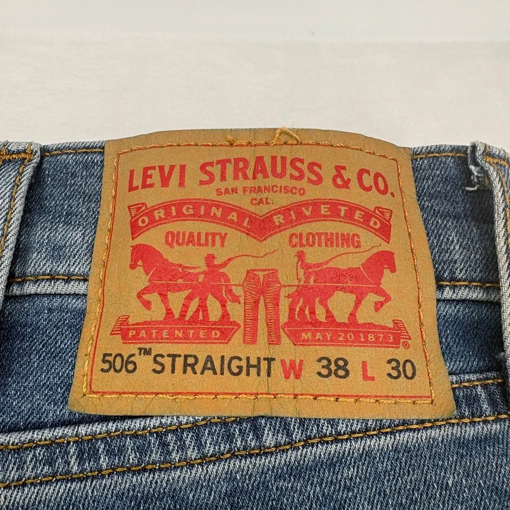 Levi's 506 Straight Mens 38x30 Jeans Blue Denim Classic Fit‎ 5-Pocket Regular